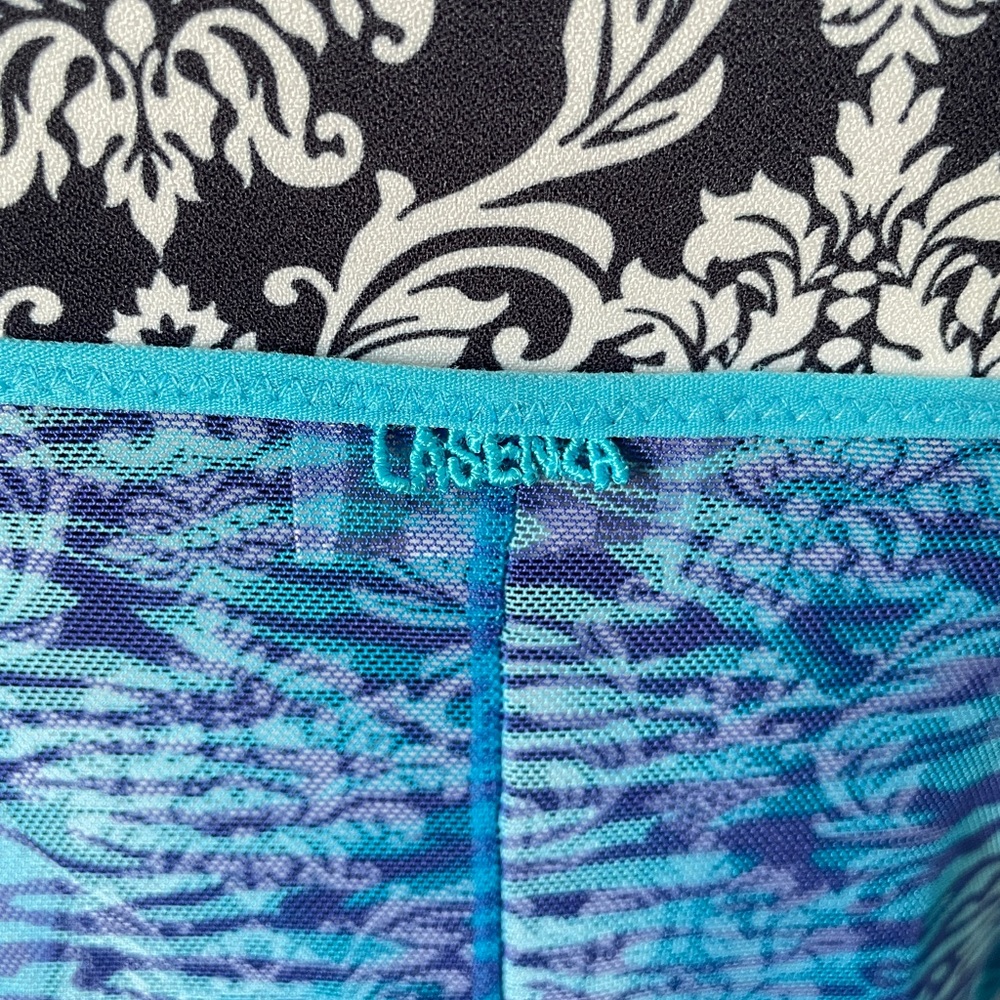 Y2K Babydoll LA SENZA Blue Zebra Damask Mesh Chemise Lingerie Slip SEE MSMTS - Picture 4 of 9